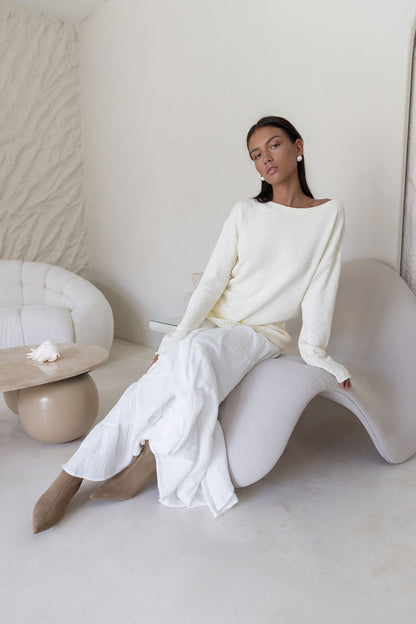 Sugar Petal Off Shoulder Knit Sweater White