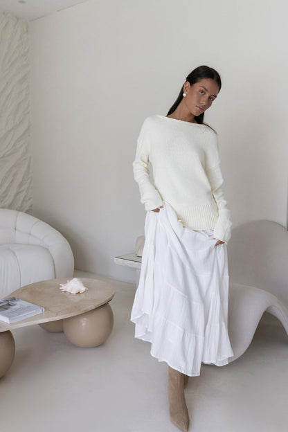 Sugar Petal Off Shoulder Knit Sweater White