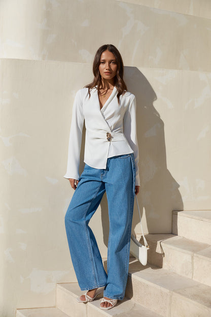 Summer In The City Long Sleeve Top White