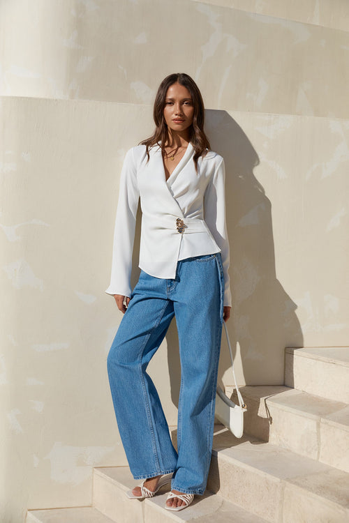 Summer In The City Long Sleeve Top White