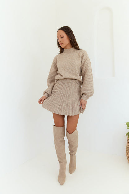 Seasonal Style Knit Mini Skirt Camel