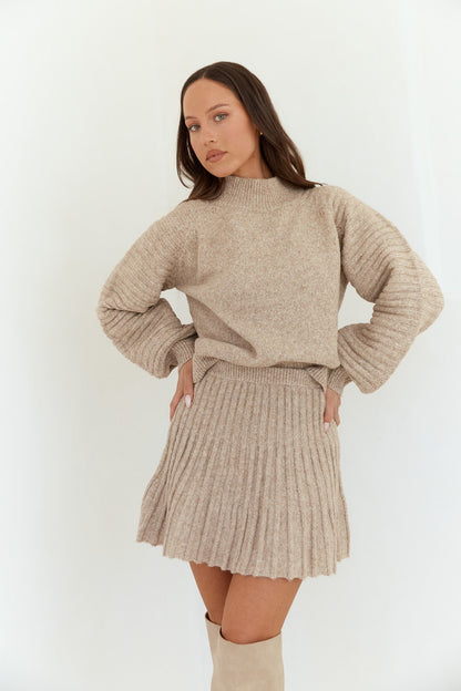 Seasonal Style Knit Mini Skirt Camel
