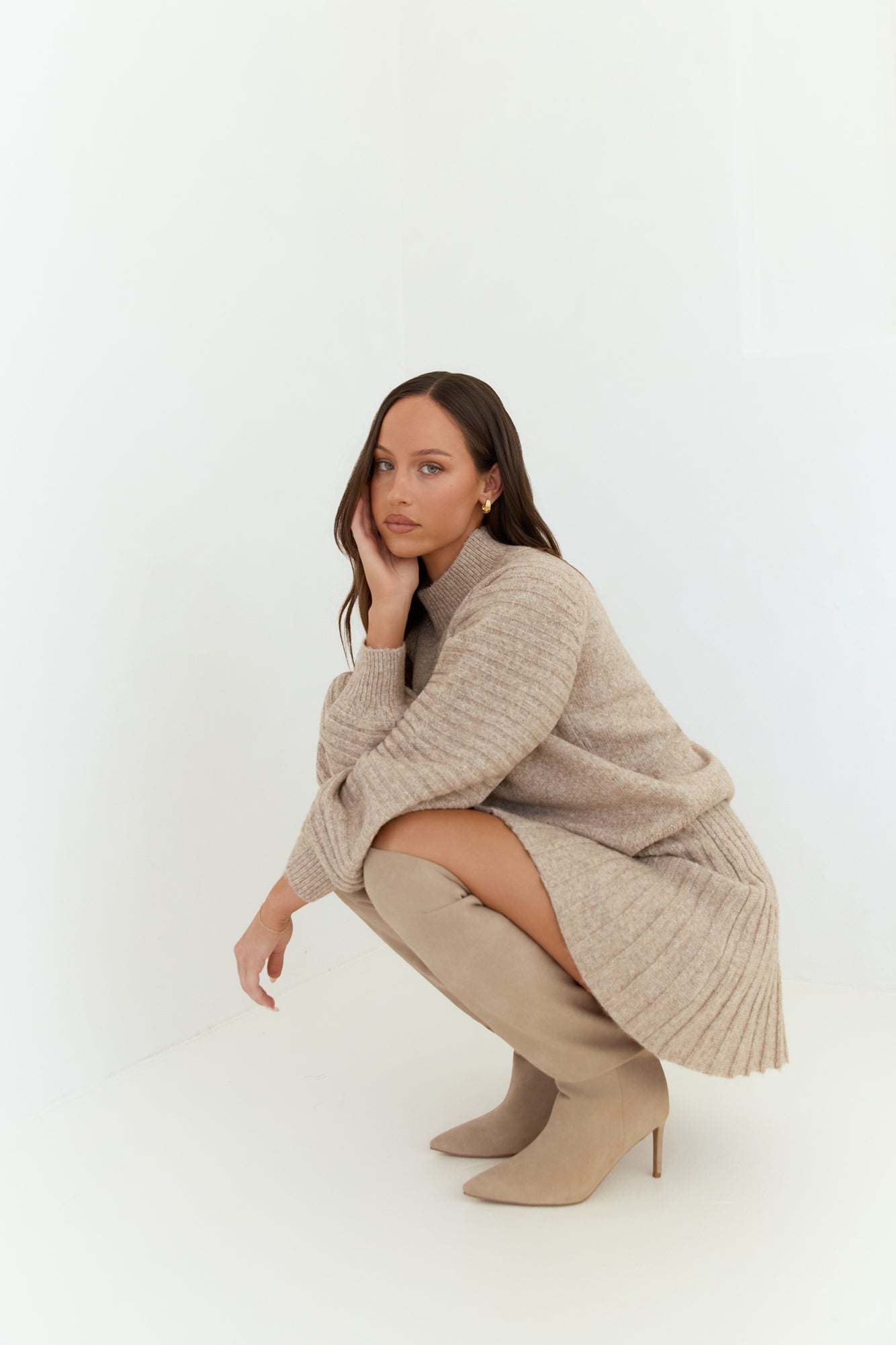 Seasonal Style Knit Mini Skirt Camel