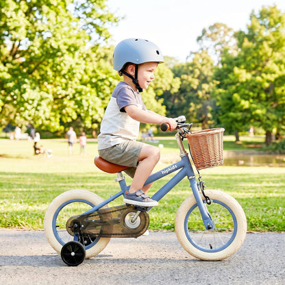 12 Inch Classic Pedal Bike with Wicker Basket Steel Blue