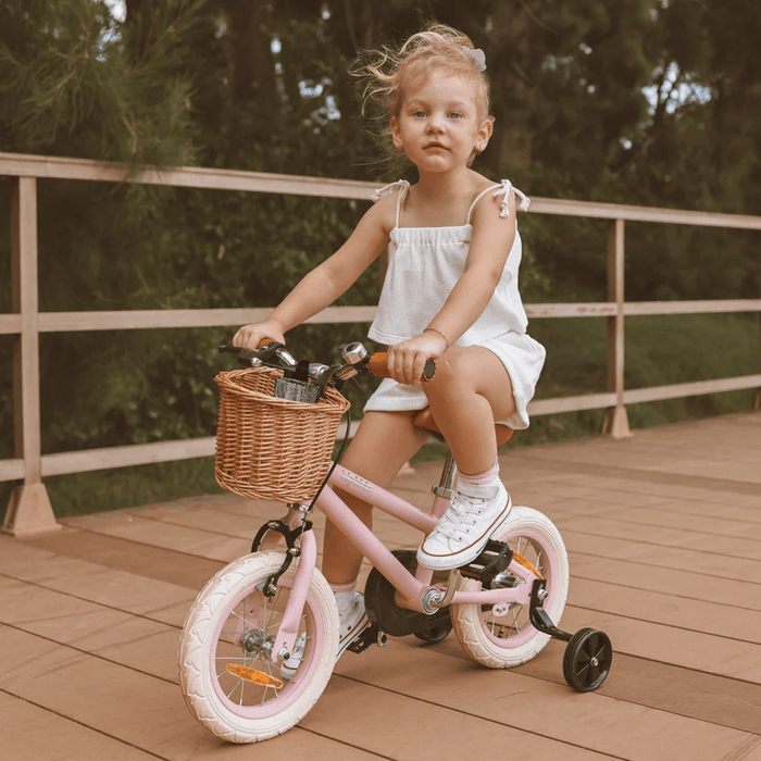 12 Inch Classic Pedal Bike with Wicker Basket Blush Pink
