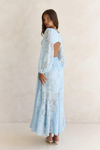 Time Floats By Long Sleeve Maxi Dress Blue