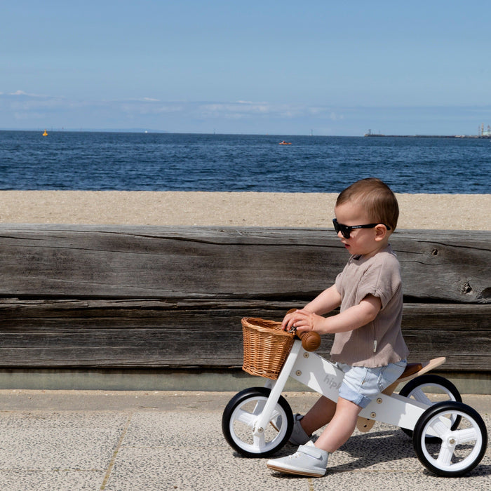 2 in 1 Toddler Mini-Trike/Balance Bike with Wicker Basket White