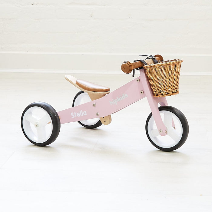 2 in 1 Toddler Mini-Trike/Balance Bike with Wicker Basket Blush Pink