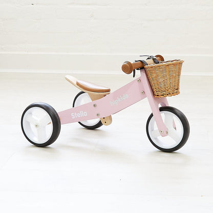 2 in 1 Toddler Mini-Trike/Balance Bike with Wicker Basket Blush Pink