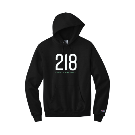 218 Dance - Champion Powerblend Pullover Hoodie with cut twill and embroidered 218 dance project logo