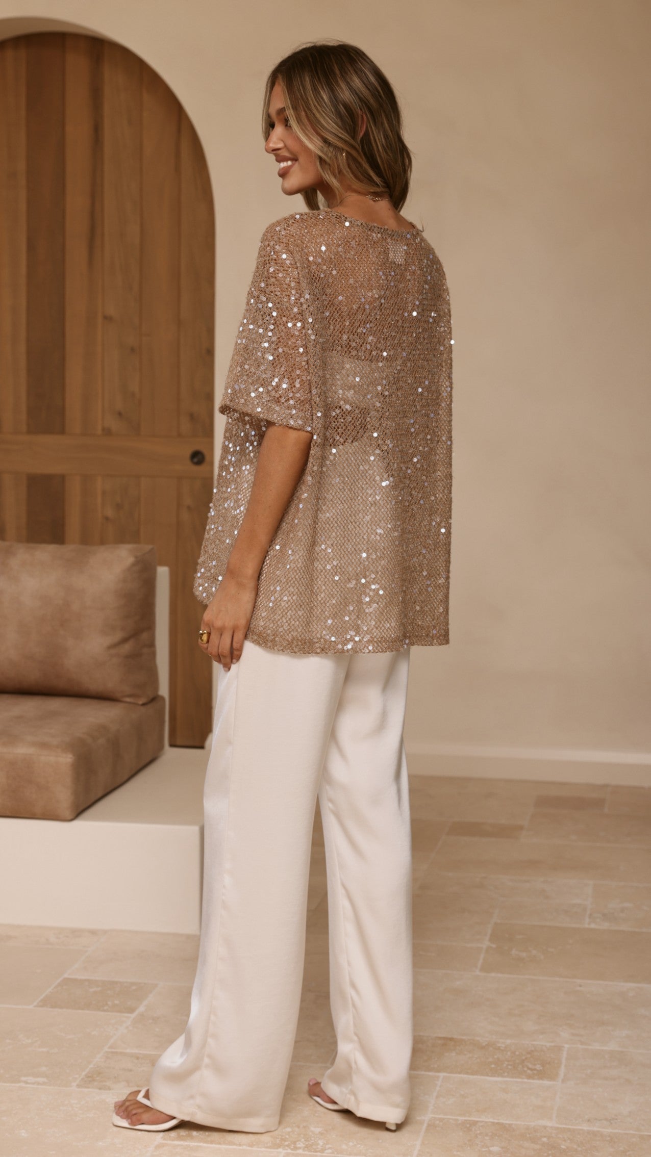 Varni Oversized Sequins Tee - Mocha