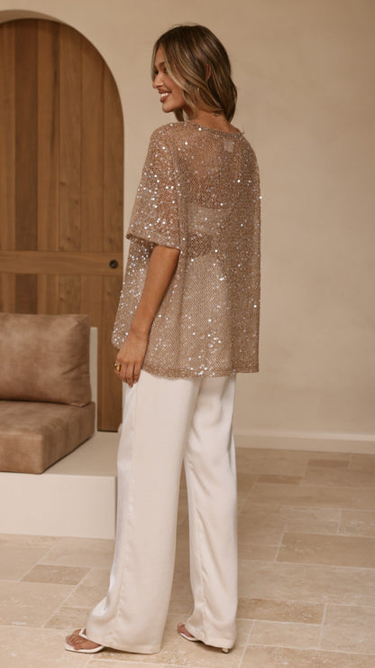 Varni Oversized Sequins Tee - Mocha