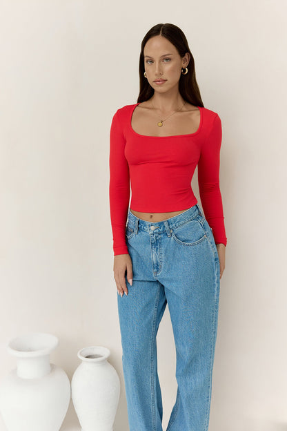 BASE Wear Now Ribbed Long Sleeve Top Red