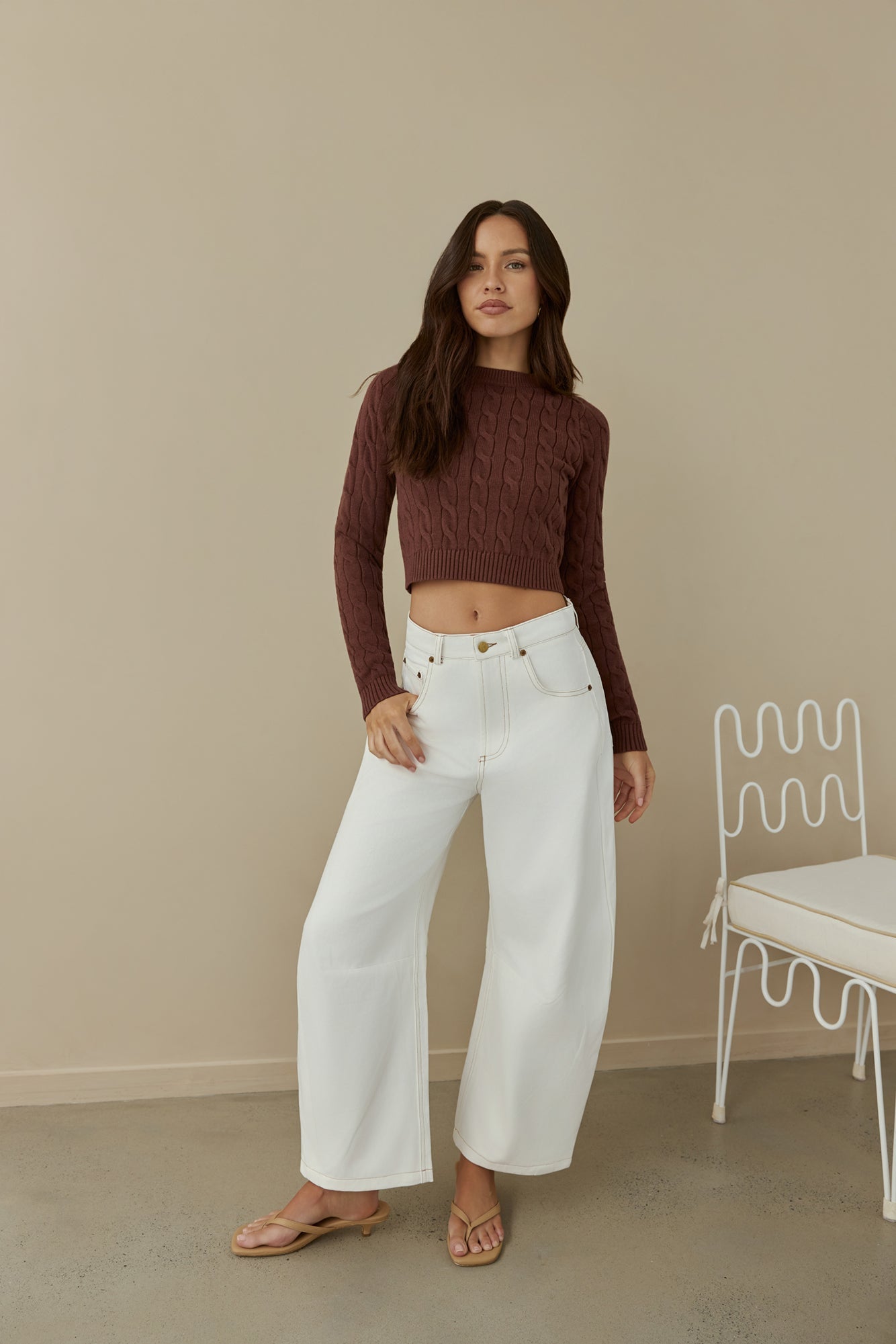 The Exclusive Cable Knit Sweater Brown