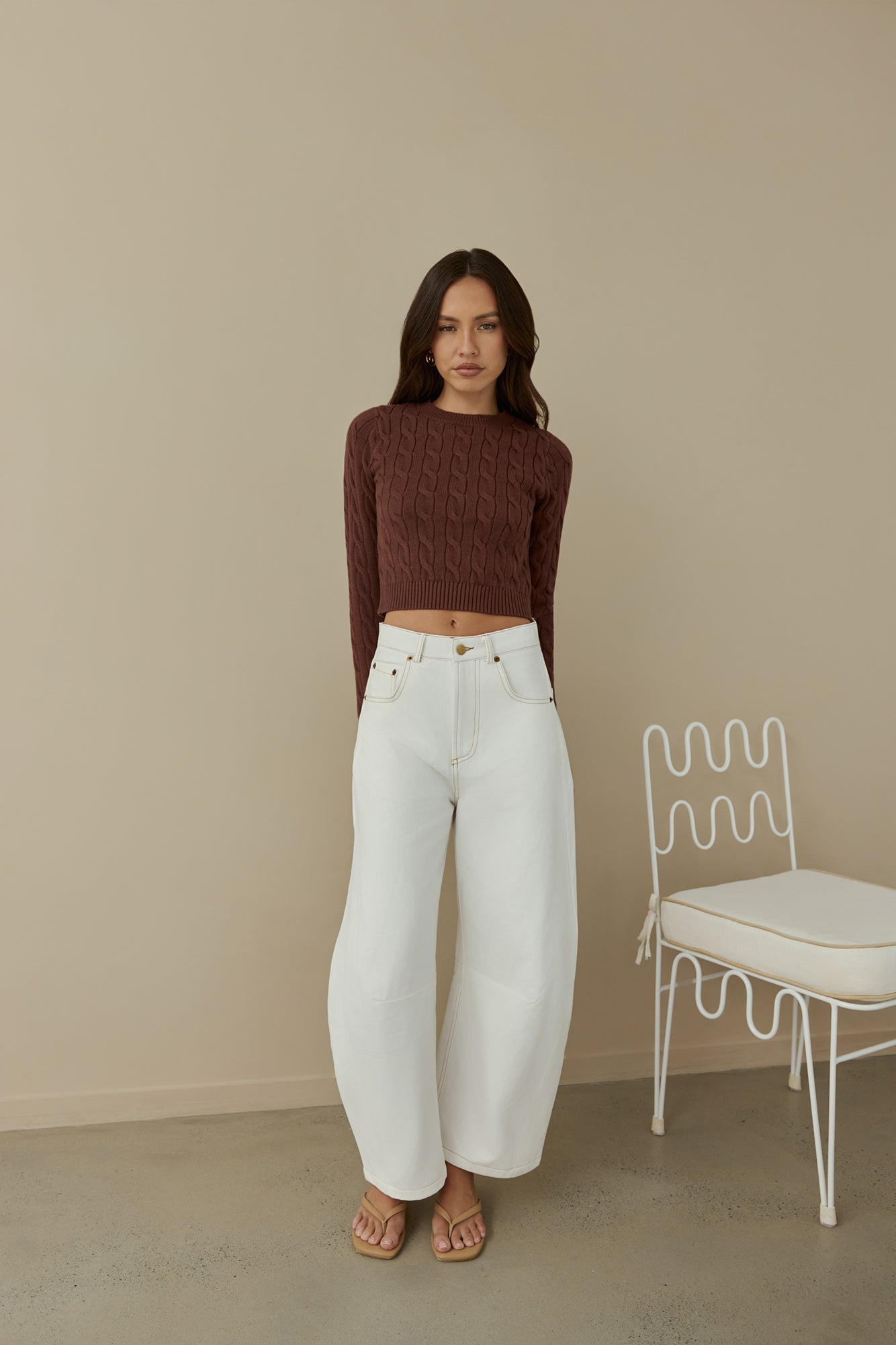 The Exclusive Cable Knit Sweater Brown