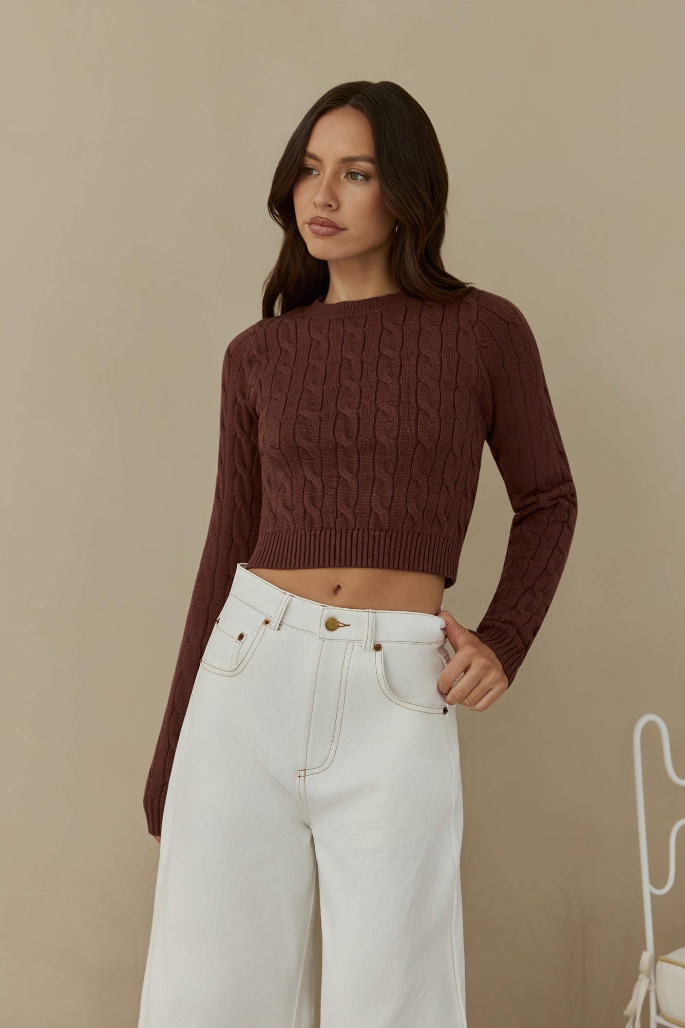 The Exclusive Cable Knit Sweater Brown