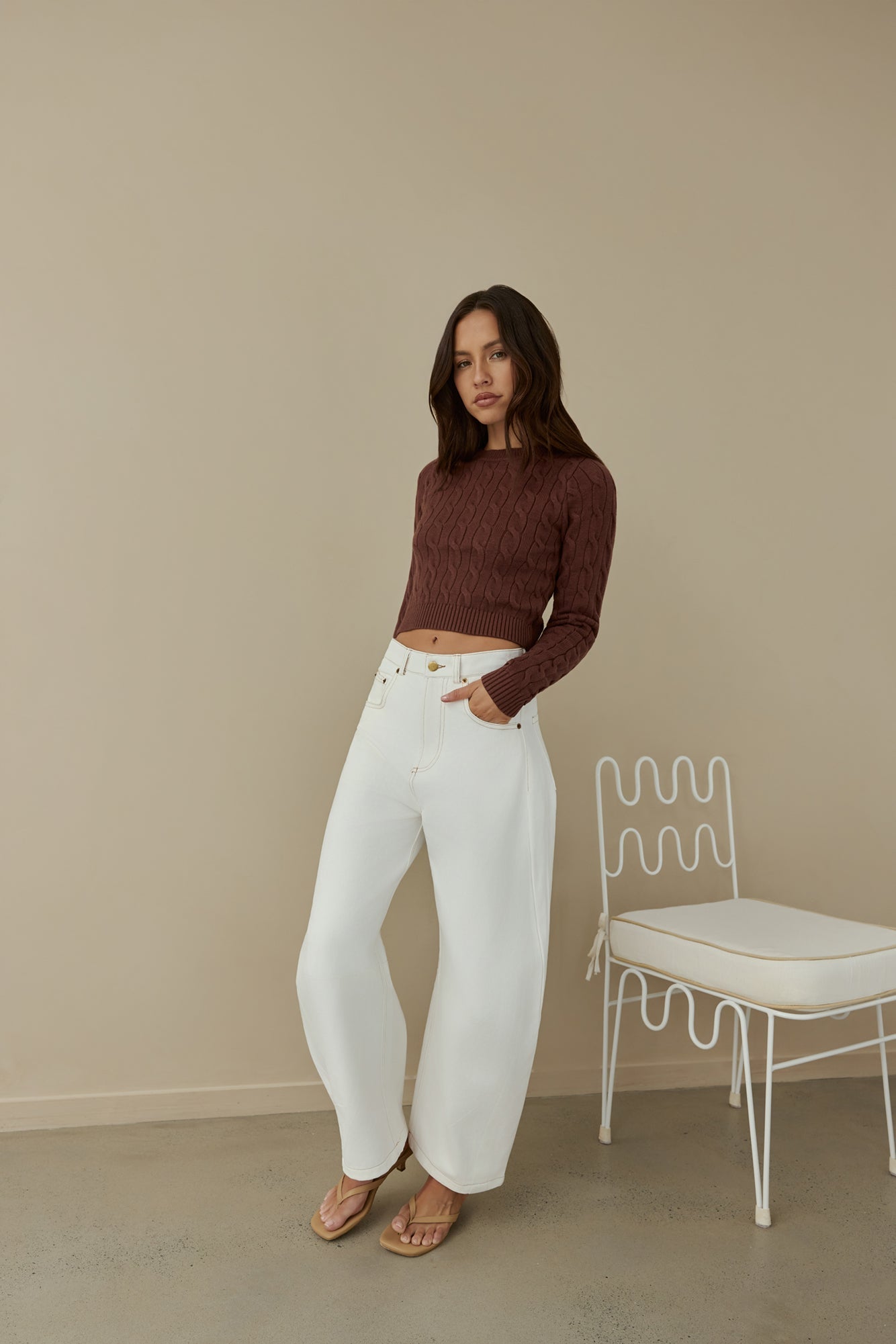 The Exclusive Cable Knit Sweater Brown