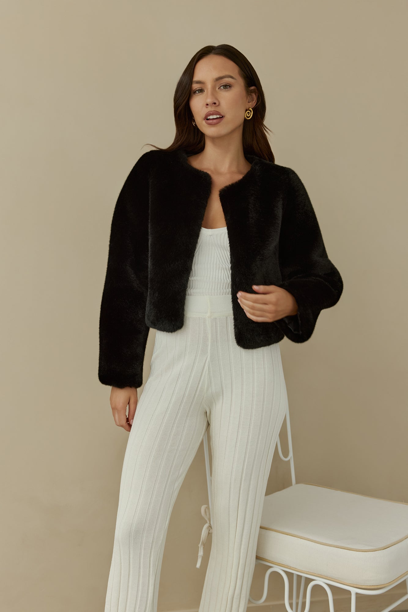 Day By Day Faux Fur Cropped Jacket Black