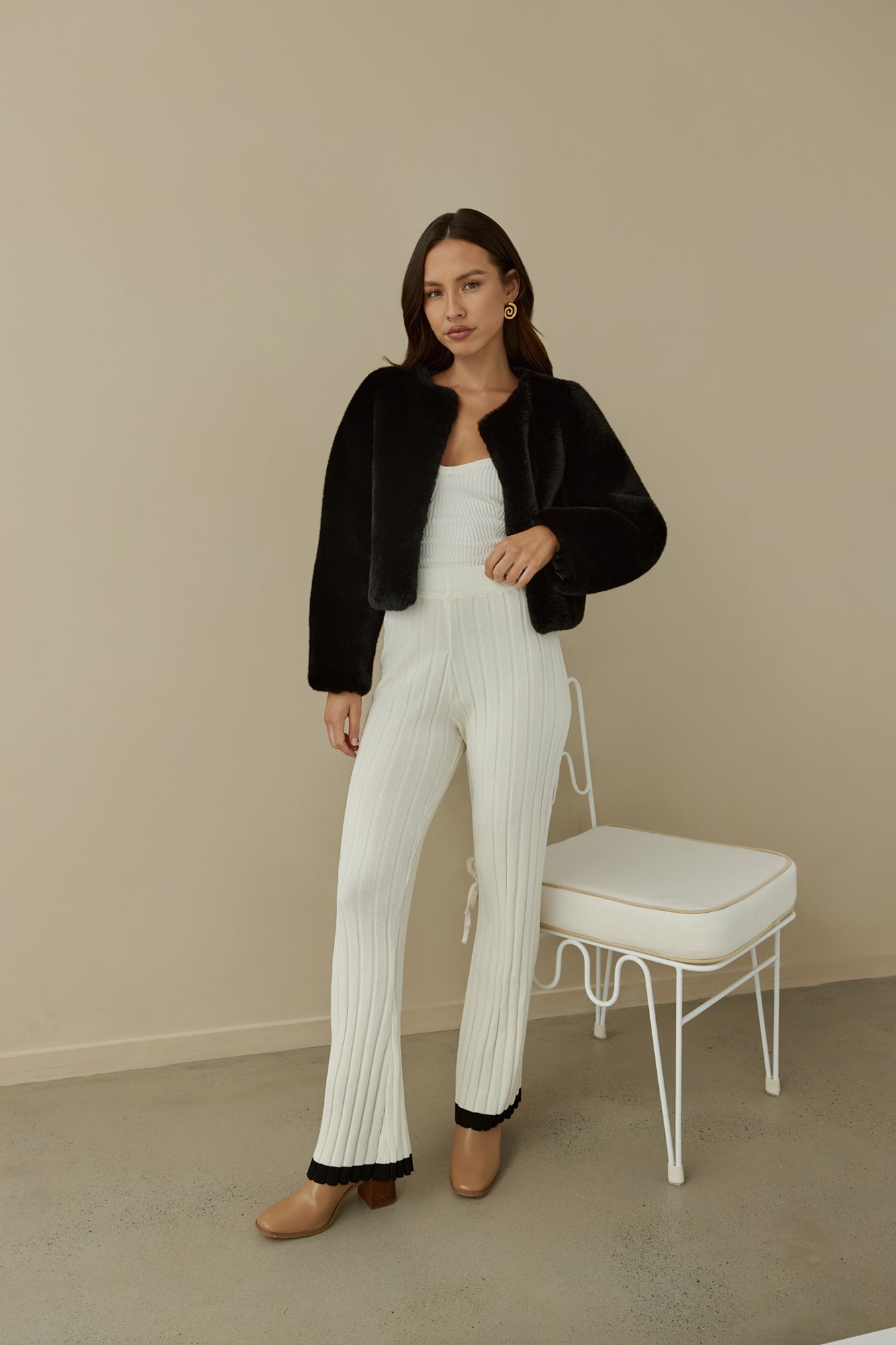 Day By Day Faux Fur Cropped Jacket Black