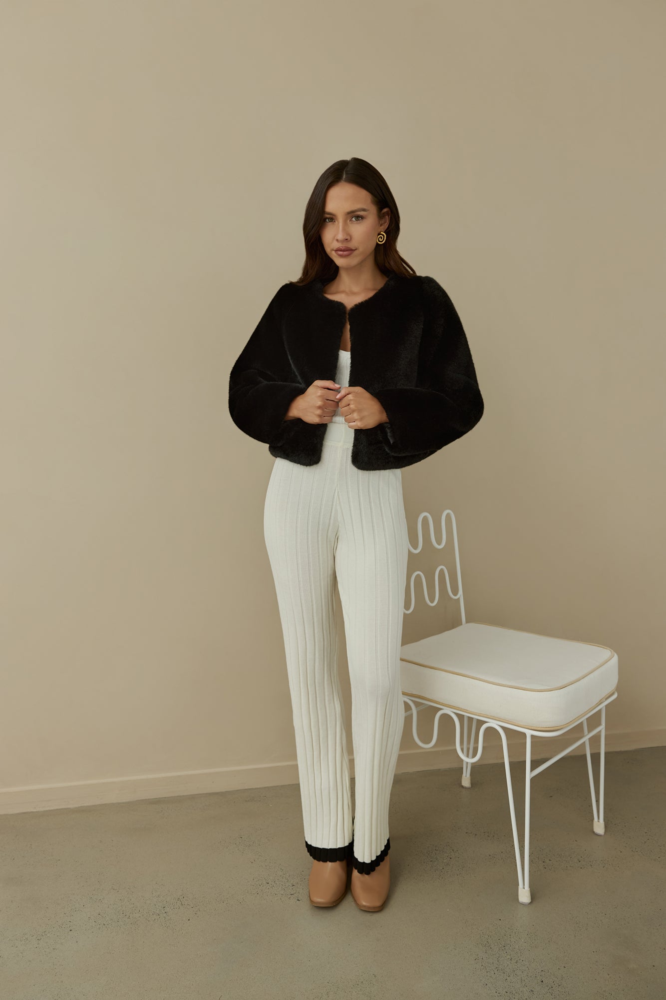 Day By Day Faux Fur Cropped Jacket Black
