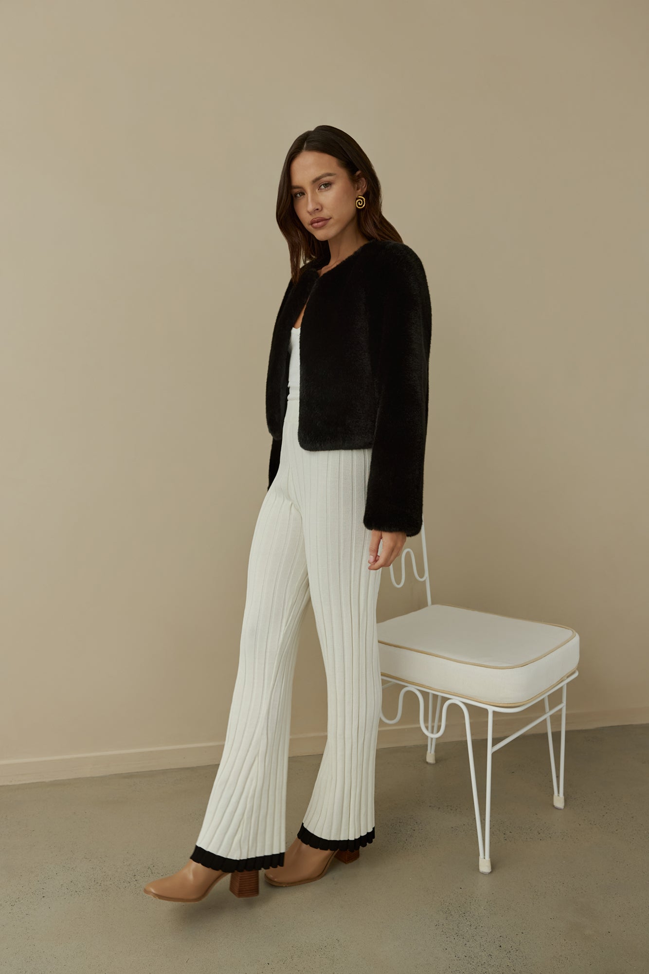 Day By Day Faux Fur Cropped Jacket Black