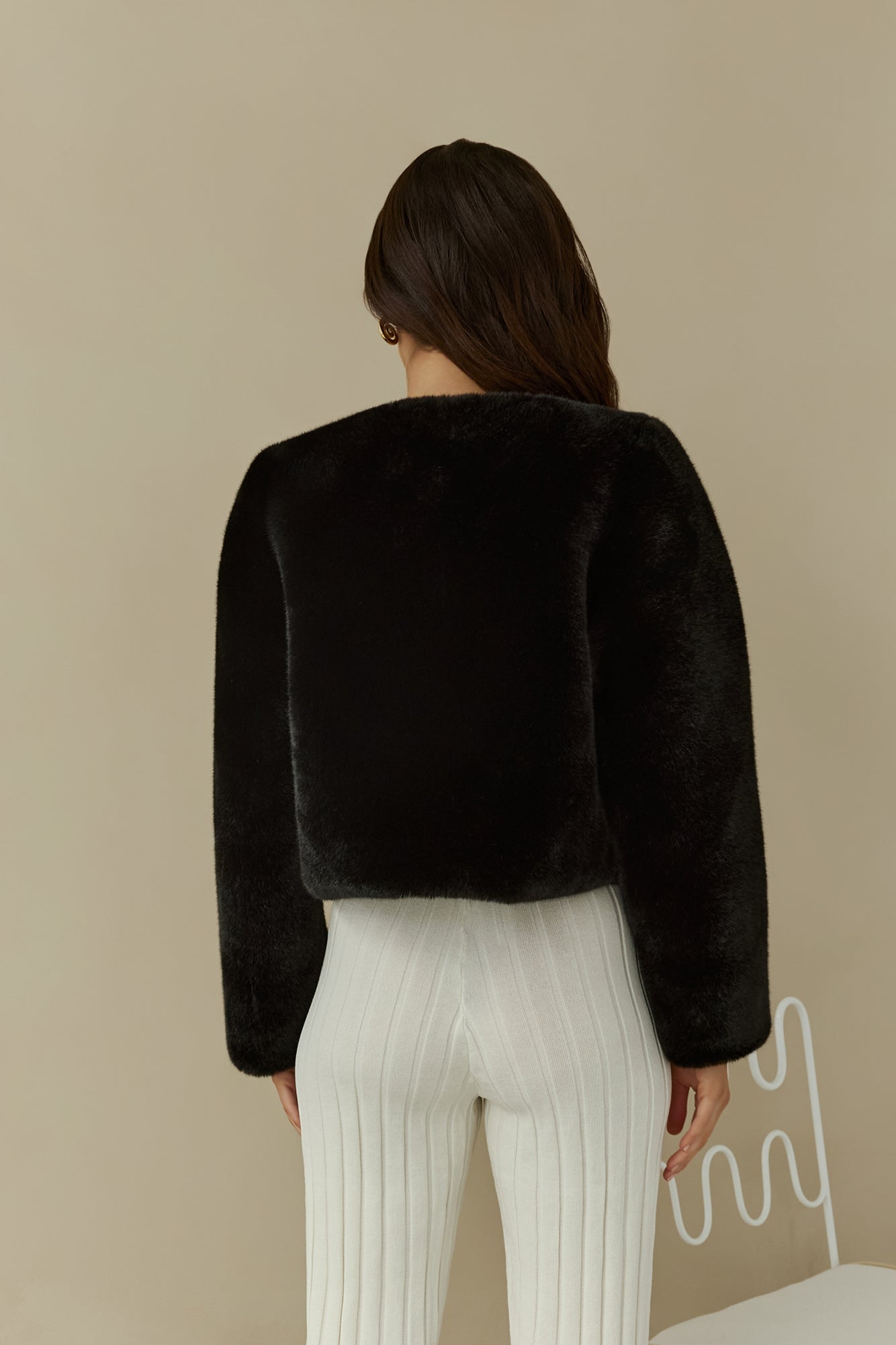 Day By Day Faux Fur Cropped Jacket Black