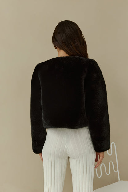 Day By Day Faux Fur Cropped Jacket Black