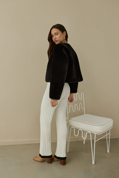 Day By Day Faux Fur Cropped Jacket Black