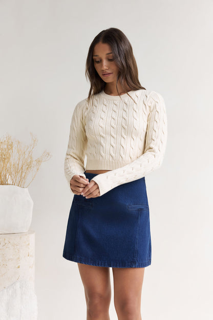 Coffee Dates Denim Mini Skirt Blue