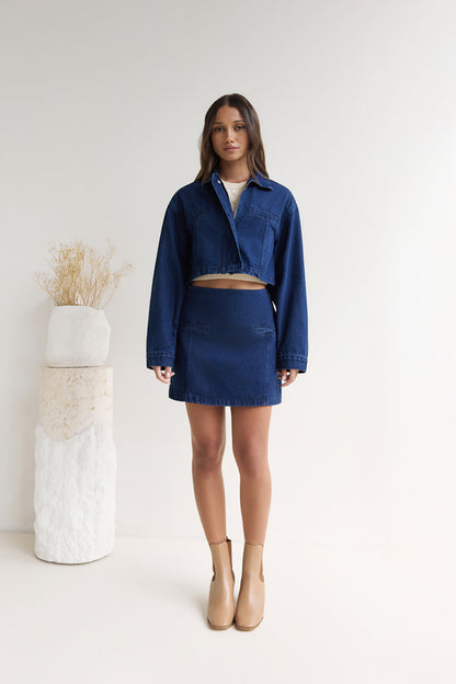 Coffee Dates Denim Mini Skirt Blue