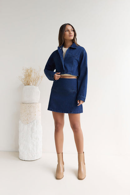Coffee Dates Denim Mini Skirt Blue