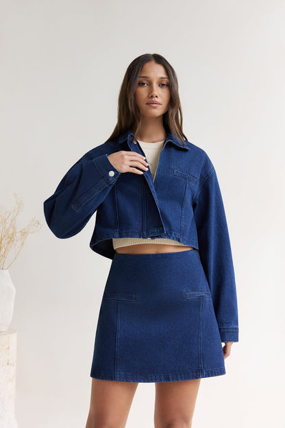 Coffee Dates Denim Mini Skirt Blue