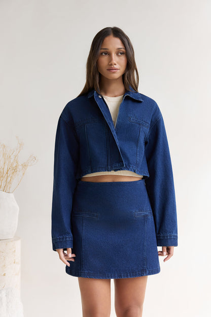 Coffee Dates Denim Mini Skirt Blue