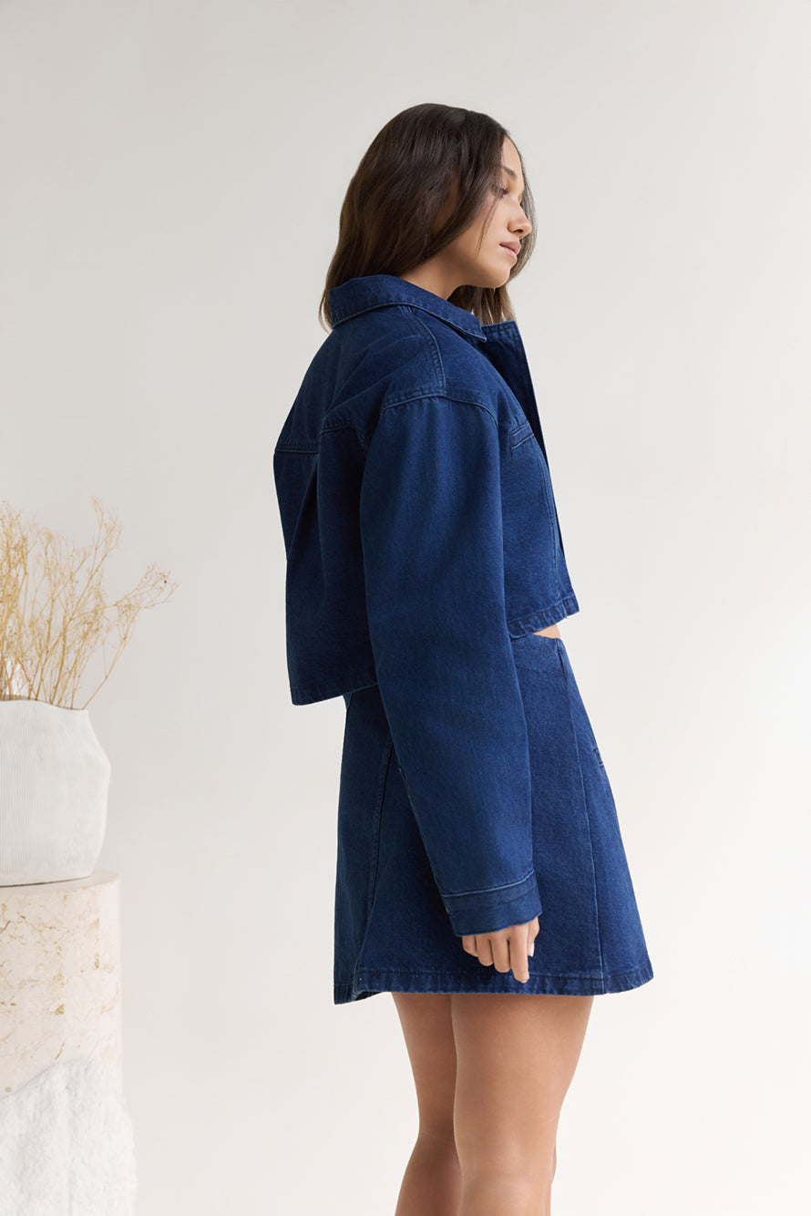 Coffee Dates Denim Mini Skirt Blue