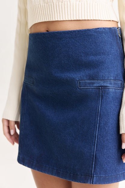 Coffee Dates Denim Mini Skirt Blue
