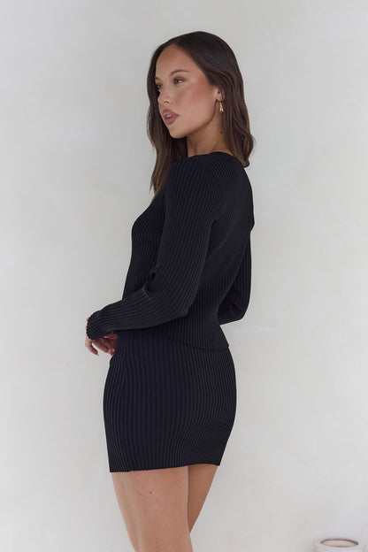 Snowdrop Knit Long Sleeve Top Black