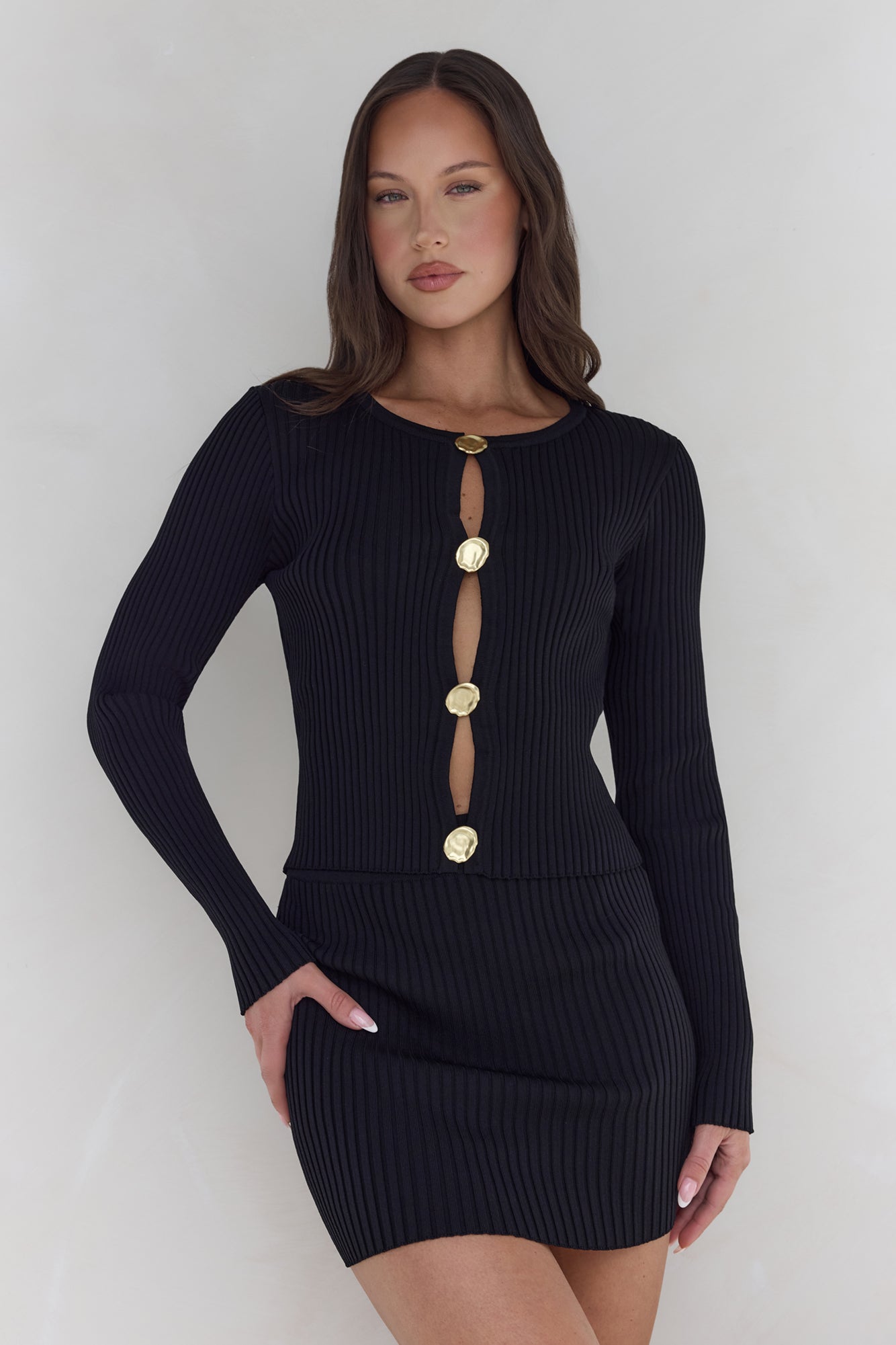 Snowdrop Knit Long Sleeve Top Black