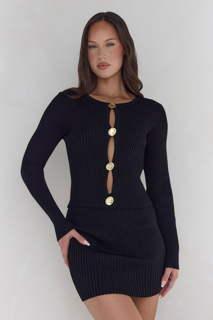 Snowdrop Knit Long Sleeve Top Black