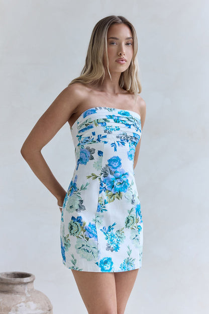 Rose Drift Strapless Mini Dress Blue