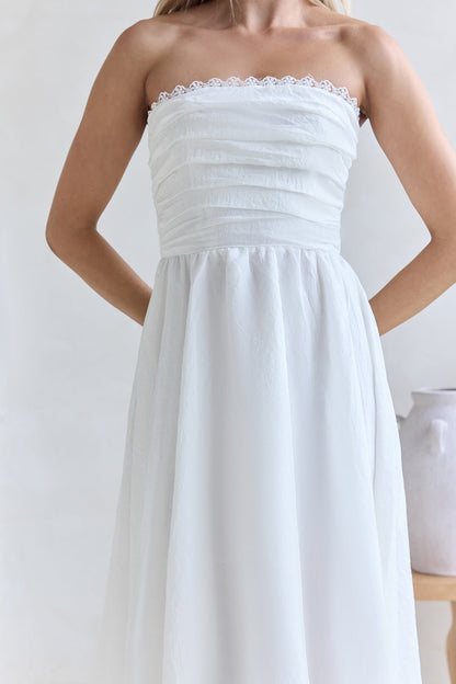 Lucia Strapless Midi Dress White