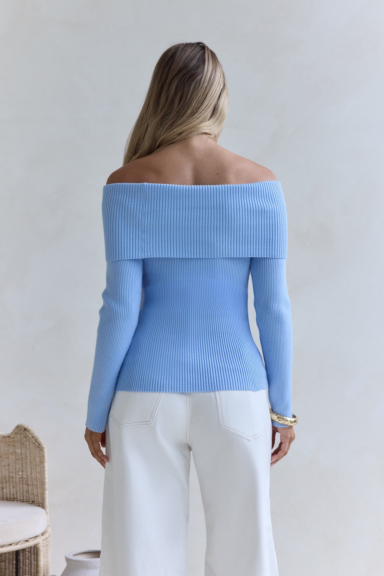Dreamwave Off Shoulder Knit Top Blue