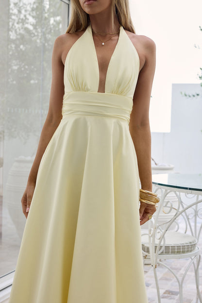 Spring Blossoms Halter Maxi Dress Lemon