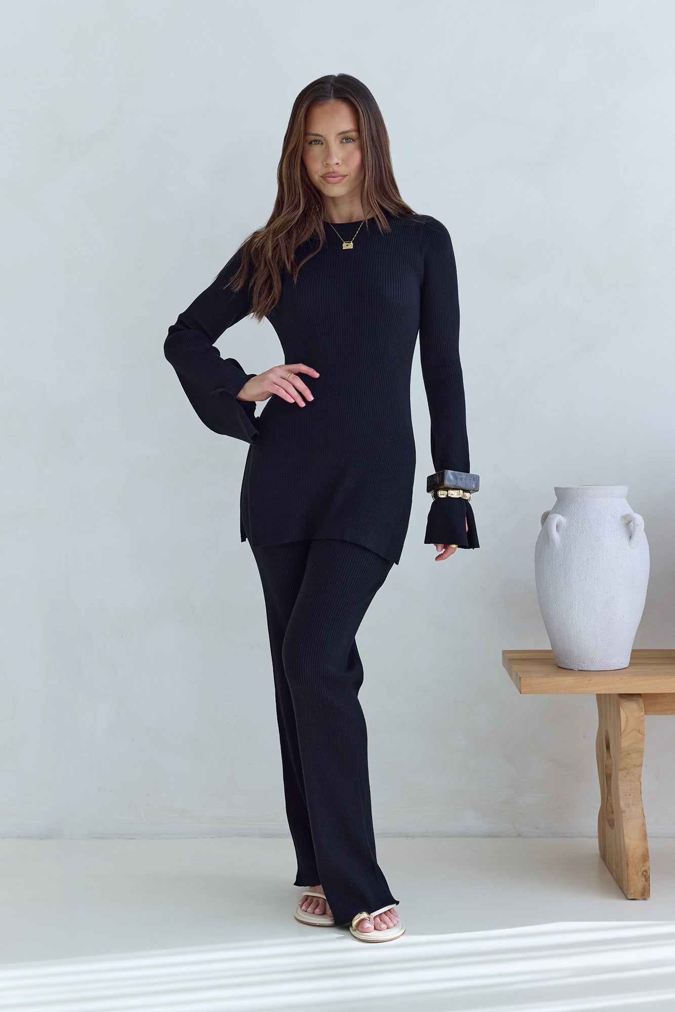 Cosy Holidays Long Sleeve Ribbed Top Black