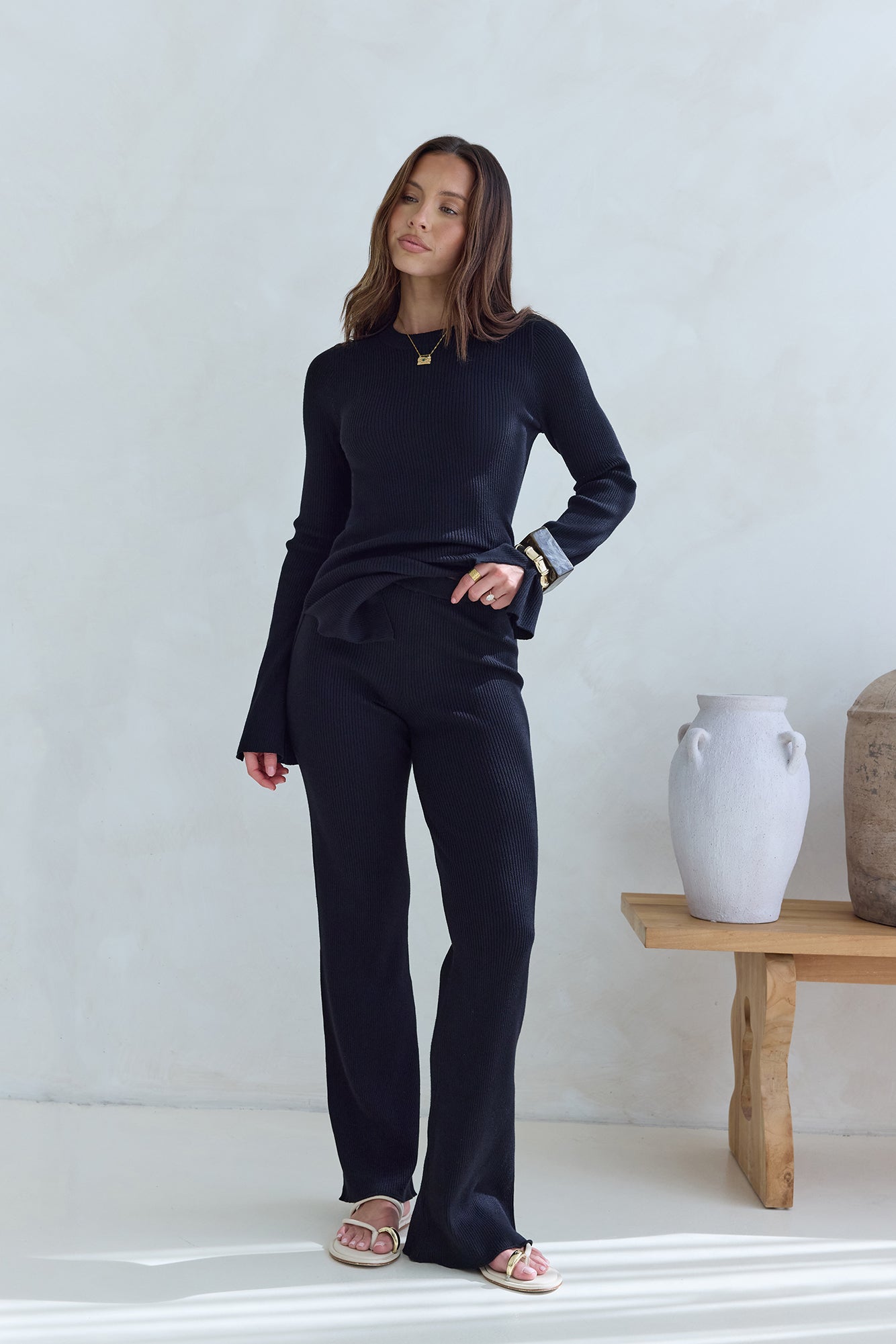 Cosy Holidays Ribbed Pants Black