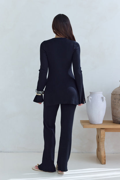 Cosy Holidays Long Sleeve Ribbed Top Black