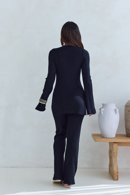 Cosy Holidays Long Sleeve Ribbed Top Black