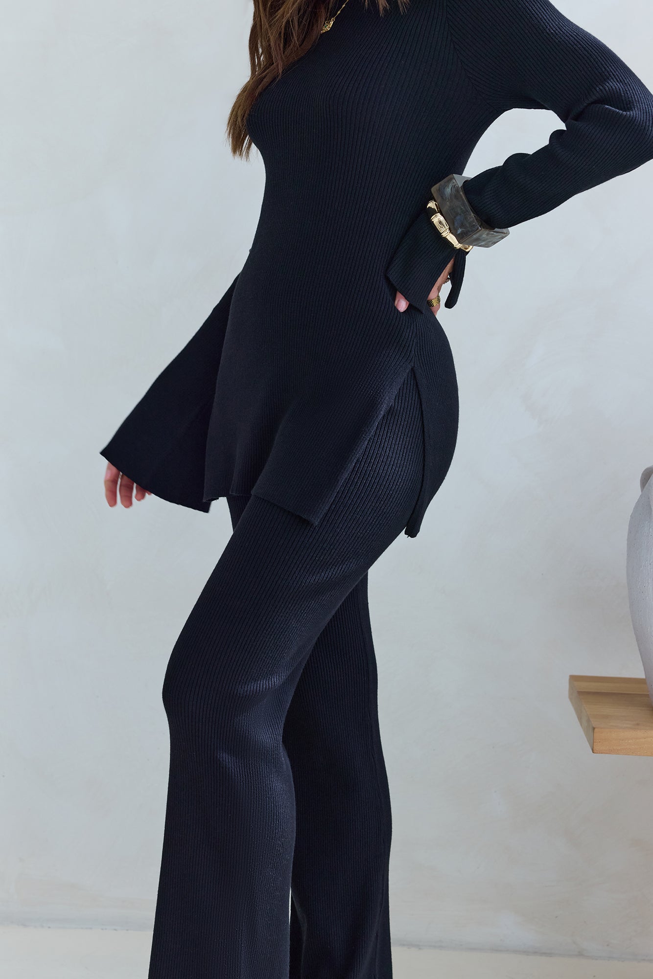 Cosy Holidays Long Sleeve Ribbed Top Black