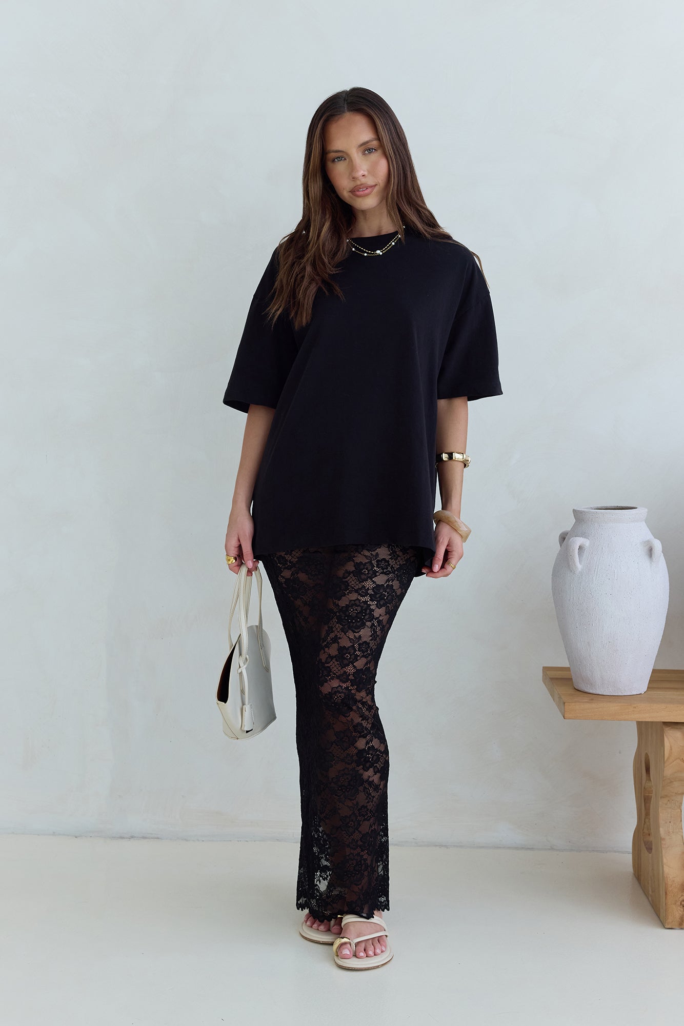 Date In Soho Sheer Lace Maxi Skirt Black