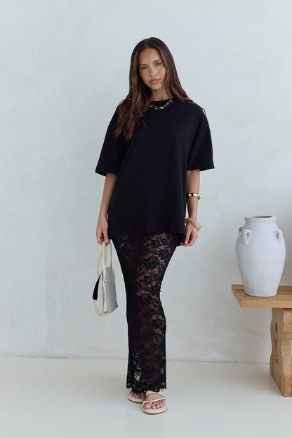 Date In Soho Sheer Lace Maxi Skirt Black