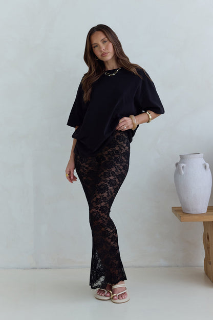 Date In Soho Sheer Lace Maxi Skirt Black